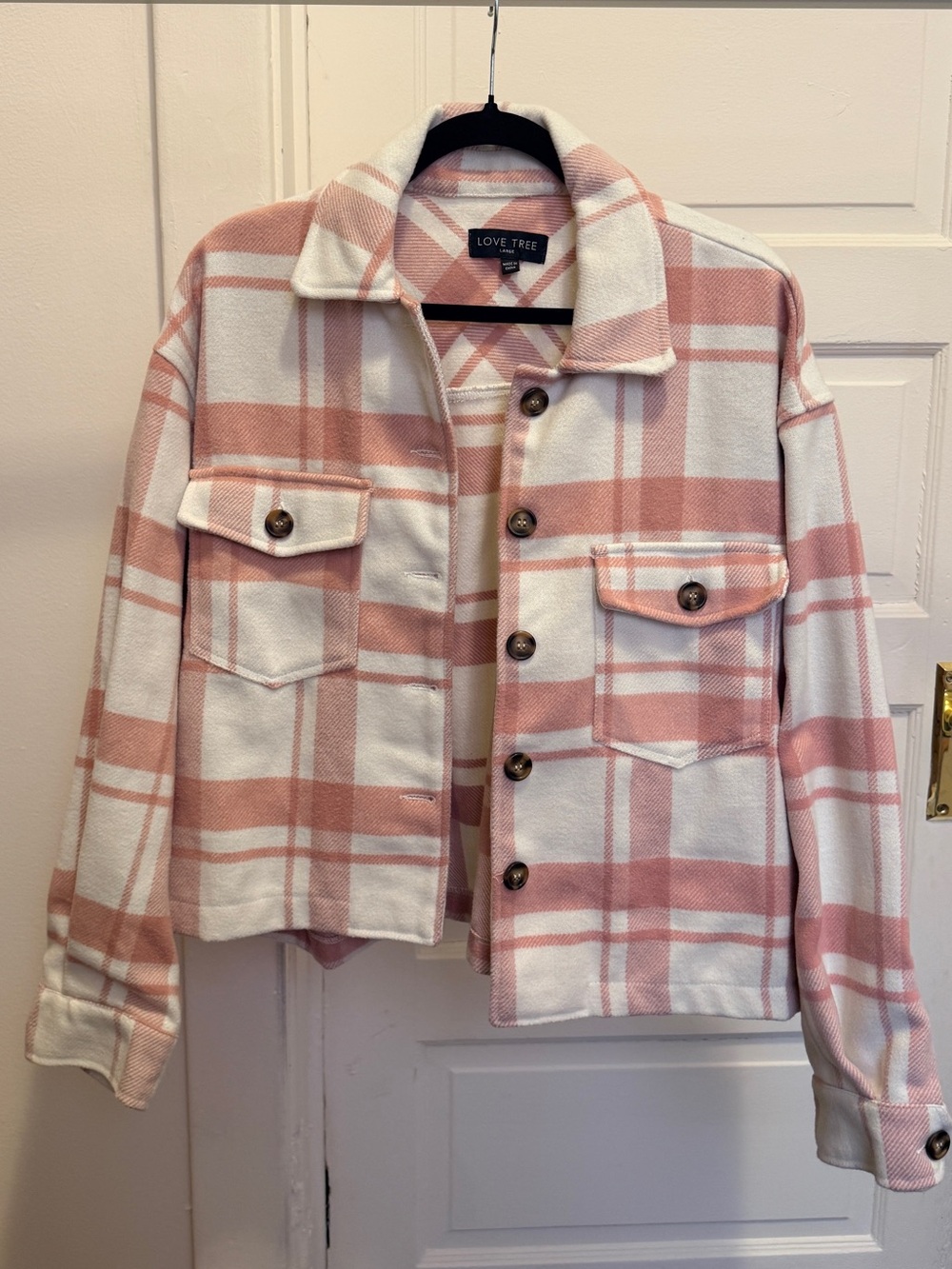 Love Tree Pink and White Plaid Utility Jacket